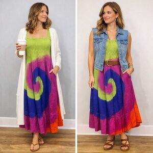 Tie-Dye Smocked Sundress Maxi